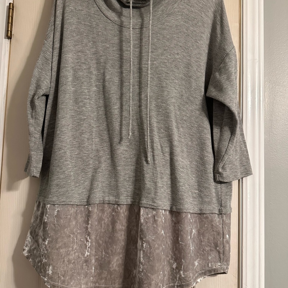 Gray Women's Sweatshirt with Sheer Hem